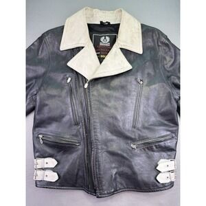 Vtg. Belstaff Gold Label Men's L Bi-Color Black/Gray Leather Biker Moto Jacket